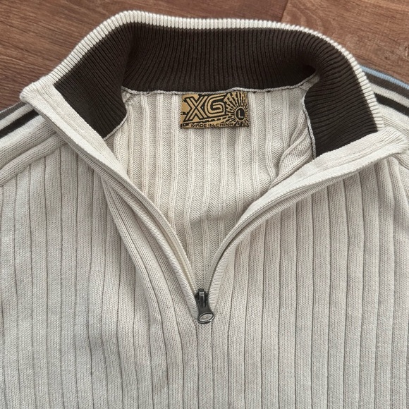 VINTAGE Y2K XG Boy's L Cotton Ribbed Quarter Zip Sweater Striped Sleeve 90’s - Picture 8 of 12